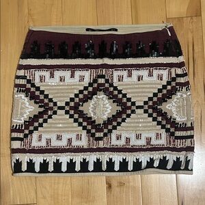 Zara Geometric Skirt - Burgundy and Cream